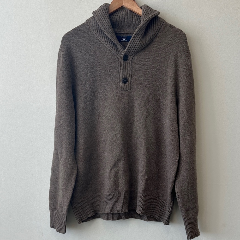 J. Crew 100% Lambswool Men's Shawl Collar Henley Sweater in Light Brown